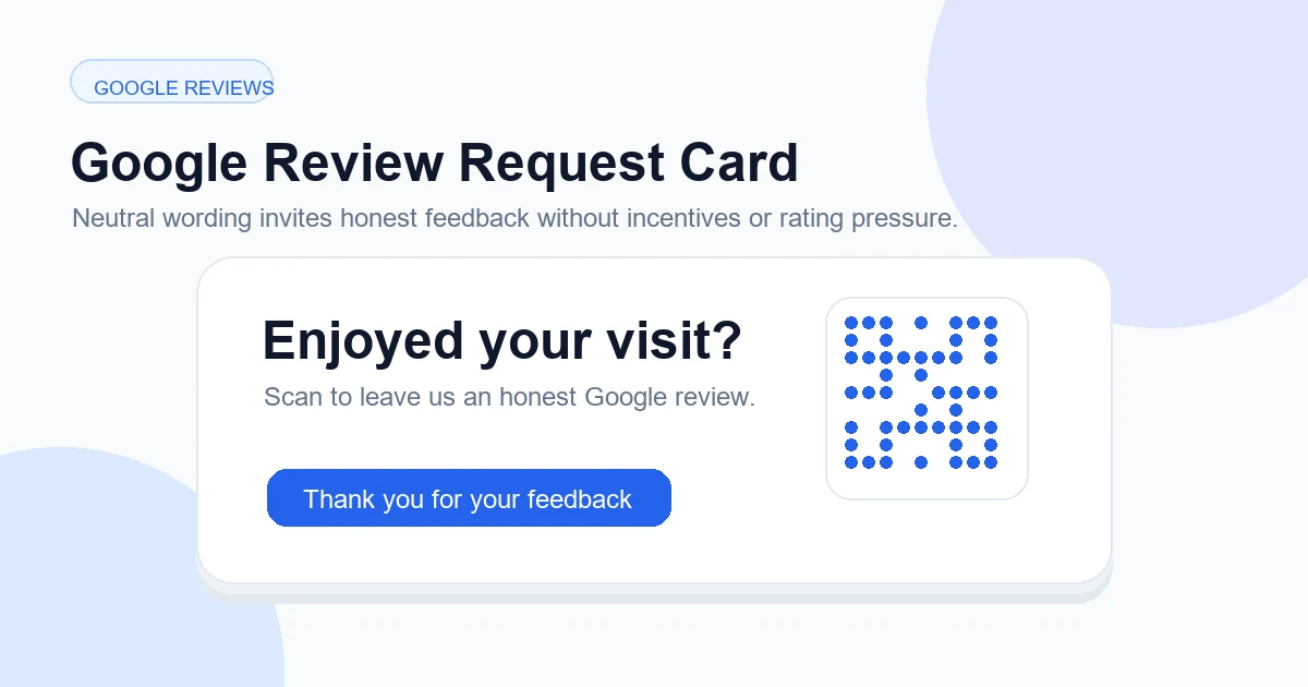 Policy-safe Google review request card with neutral wording